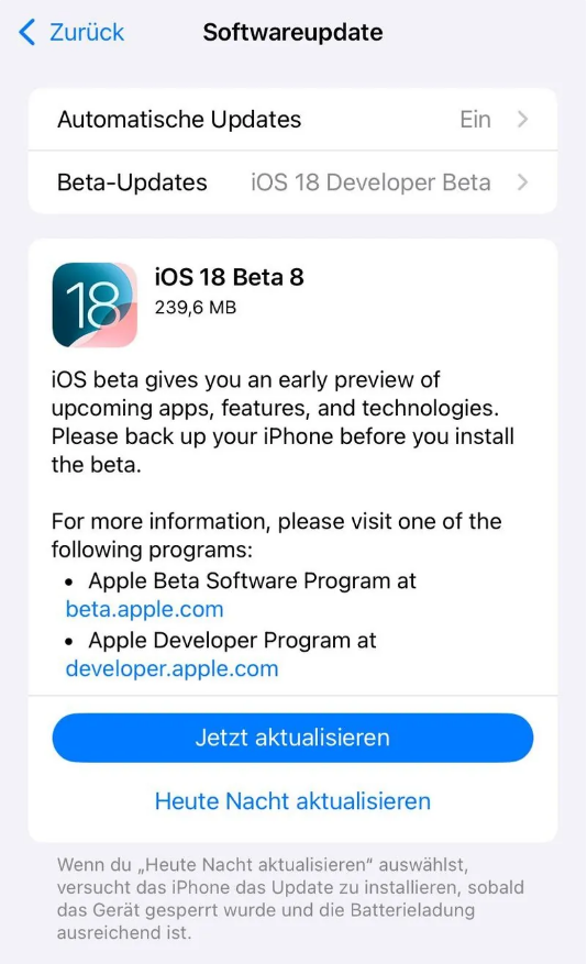 鹤峰苹果手机维修分享苹果 iOS / iPadOS 18 开发者预览版 Beta 8 发布 